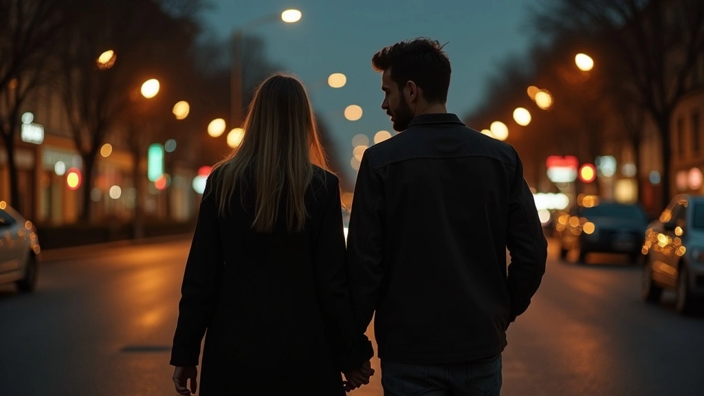 Couple holding hands while walking together on a city street at night, symbolizing trust, patience, and deeper connection in relationships.